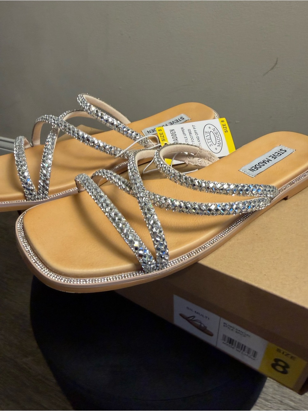 Steve Madden Silver Rhinestone Strappy Slide Sandal